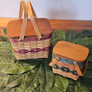 Handcrafted Mini BOYDS COLLECTION Basket Set of 2 with Red and Green Accents.
